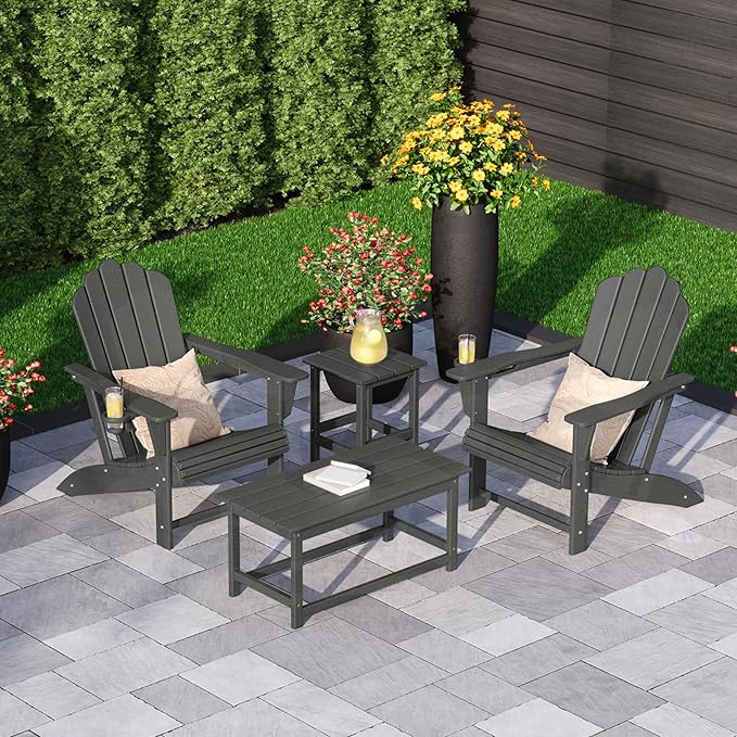 Costaelm Adirondack Conversation Table, HDPE Outdoor Drink Weather Resistant, Outdoor Patio Porch Accent Balcony Table for Pool, Seaside, Backyard, Gray