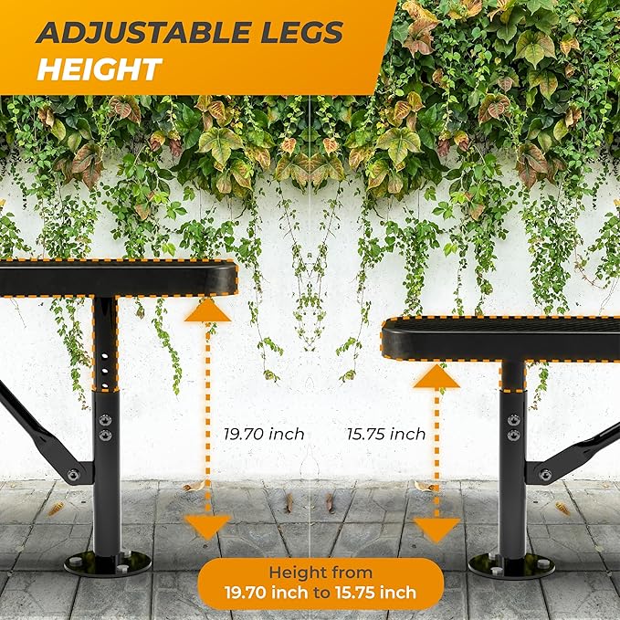 Heavy-Duty Outdoor Metal Bench, Thermoplastic-Coated, Surface, Weatherproof, Commercial-Grade for Parks, Gardens, Patios, Stores & More (4 Ft - Surface, Black)