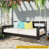 Merax Patio Wooden Twin Size Porch Swing Daybed Frame, Farmhouse Swing Bench Chair with 4 Hanging Ropes for Backyard - Photo 2