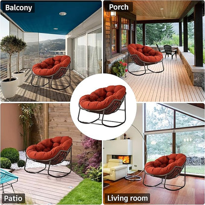 Large Indoor Outdoor Rocking Chair, Oversized Rocking Papasan Chair with Thick Cushion and Frame Outdoor Rocker, Comfy Wicker Egg Chairs Lounge for Outside Porch Patio Backyard (Red, Set of 2)