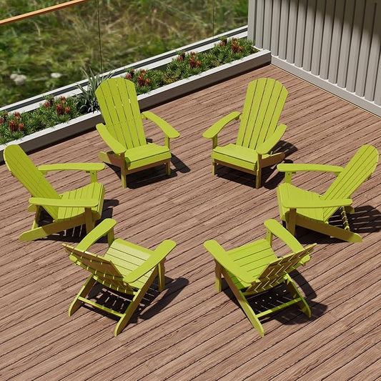 YEFU Adirondack Chairs Set of 6: Plastic Adirondack Chairs - Patio Chairs with Wood Texture - Outdoor Chair HIPS - Lawn Fire Pit Deck Porch Garden Chairs for Adults(Kelly Green)