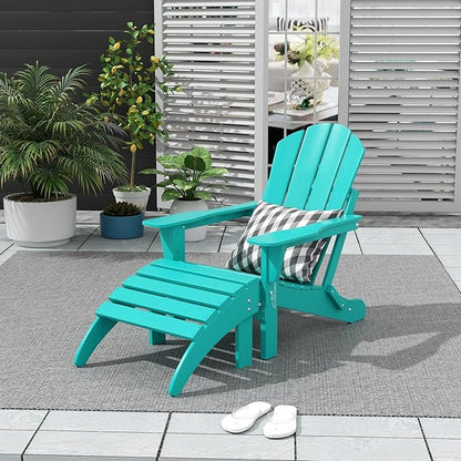 WO Home Furniture Adirondack Chair Outdoor Ottoman Set of 2 PCS Classic Patio Furniture (Turquoise)