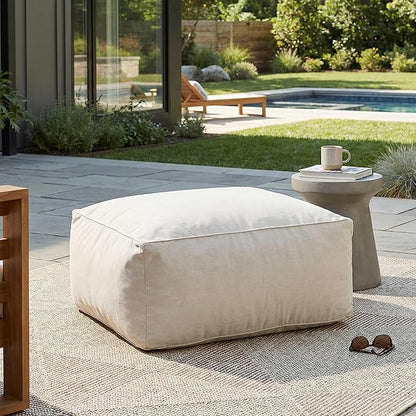 Christopher Knight Home Teriu Outdoor Bean Bag Chair with Shredded Foam, Modern Bean Bag Chairs for Adults and Kids, Indoor/Outdoor Ottoman Pouf, All Weather Lounge Chair Outdoor, Beige