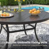 VICLLAX 63" Outdoor Patio Dining Table for 8-10, Metal Round Table with Umbrella Hole for Deck Lawn Garden Backyard - Photo 5