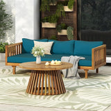 Merax Outdoor Acacia Wood Conversation Set, 3-Seat Loveseat Sofa w/Coushion and Round Coffee Table for Backyard - Photo 2