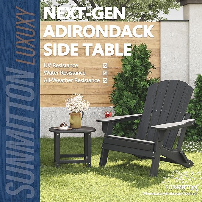 Outdoor Adirondack Side Table for Patio Porch Pool, 18" HDPE Weather Resistant End Table for Backyard and Indoor Use, Easy Maintenance & Indoor Outdoor Durable Construction(Gray)