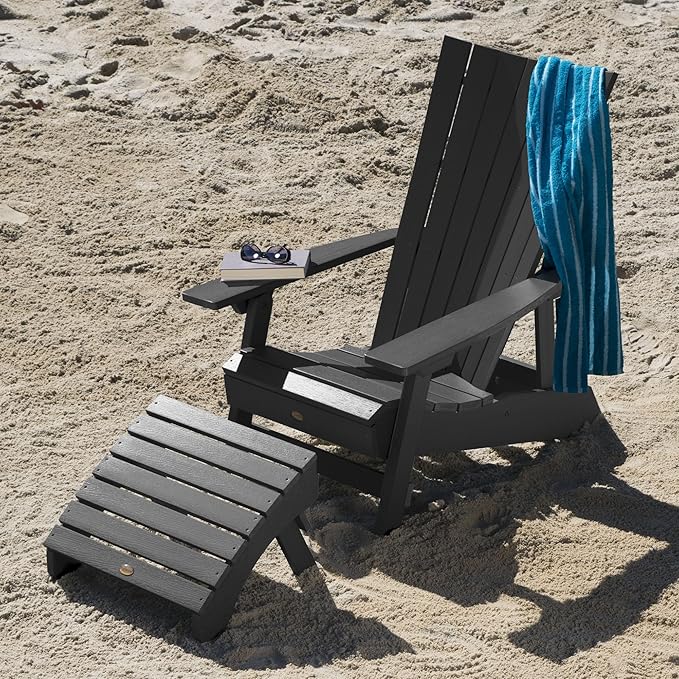 Highwood AD-KITADRI1-BKE Manhattan Beach Adirondack Chair with Ottoman, Black
