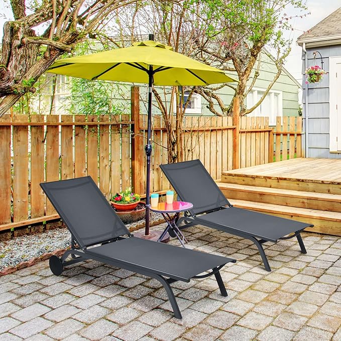 Giantex Patio Chaise Lounges Aluminum Recliner W/Adjustable 6 Backrest Positions and Wheels for Patio Beach Poolside - Photo 2