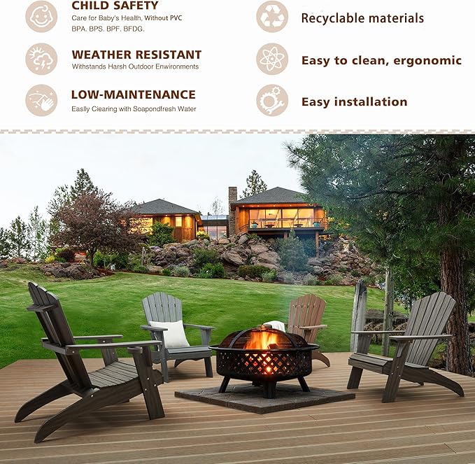 Psilvam Oversized Adirondack Chair, Fade-Resistant & Odor-Free Poly Lumber Fire Pit Chairs with Cup Holder - Photo 7