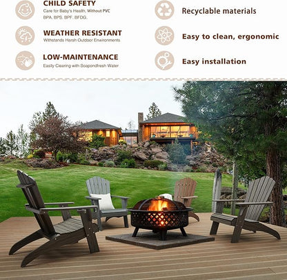 Psilvam Oversized Adirondack Chair, Fade-Resistant & Odor-Free Poly Lumber Fire Pit Chairs with Cup Holder, Weatherproof Lawn Chair, Easy 15 Min Install Patio Chair, 350 Lbs Support (4, Light Gray)