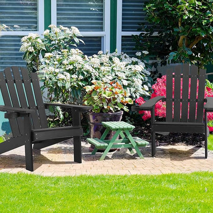 Melucivi Adirondack Chair Weather Resistant with Cup Holder, Fire Pit Chair Patio Outdoor Garden Resin Adirondack Chair for Adult, Black