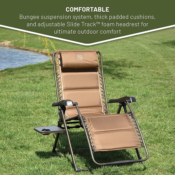 TIMBER RIDGE Aluminum Zero Gravity Chairs, Folding Recliner Chair Padded with Cup Holder and Headrest, Adjustable Lounge Reclining Chair for Outdoor Camping Lawn Patio Indoor, Supports 350lbs, Brown