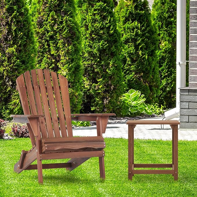 Wooden Folding Adirondack Chair Set of 2, Wood Lounge Patio Chair for Garden Outdoor - Photo 4