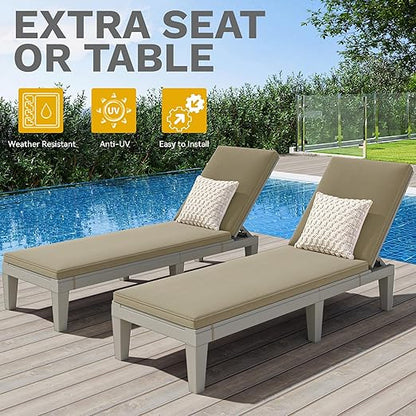 DWVO Outdoor Chaise Lounge with Cushion, Patio Chaise Lounge Chair Set of 2 w/ 5-Level Backrest, Lounge Chair for Garden, Pool, Beach and Patio, Easy Assembly & Lightweight (Taupe)
