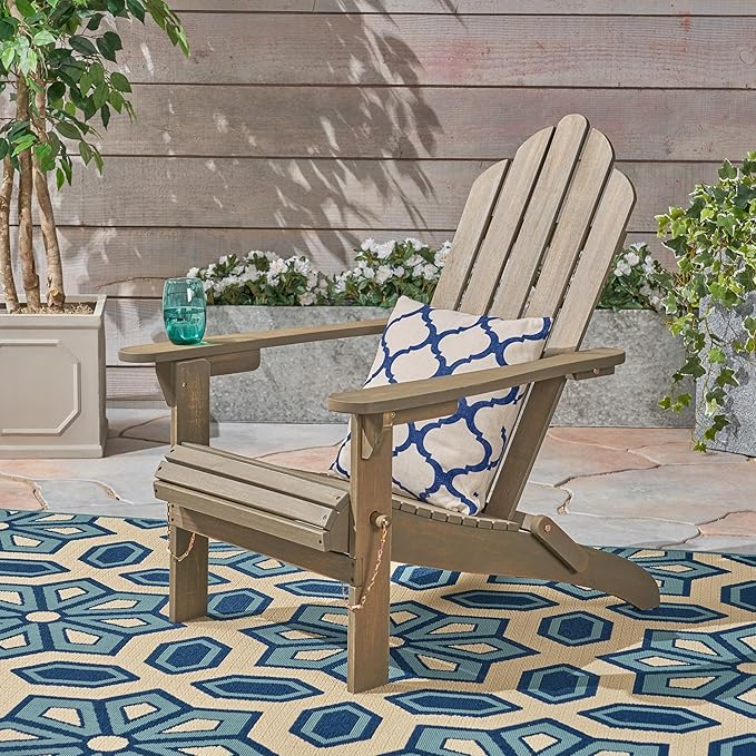 Christopher Knight Home Foldable Adirondack Chair Outdoor Acacia Wood Patio Chair with Slat Panel Design and Compact Folding Frame for Porch Backyard