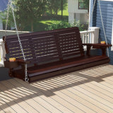 Real Relax Front Porch Swing, Wooden Upgraded 3 Person Seat Bench Swing Hanging Chair with Cup Holders - Photo 1