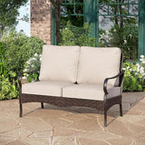 PHI VILLA Wicker & Metal Outdoor 2-Seat Patio Couch, Patio Sofa Loveseat with Deep Seating for Front Porch, Deck - Photo 1