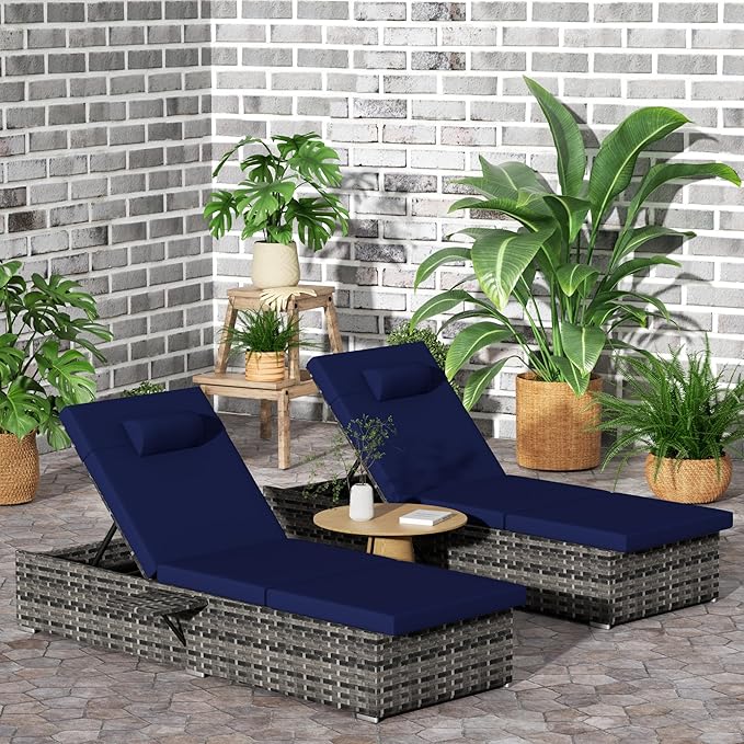 Outdoor Chaise Lounge Chair Set of 2 Wicker Pool Lounge Chairs Tanning Lounges for Outside Lawn Sunbathing Chairs with - Photo 8