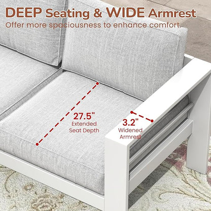 Solaste Outdoor Loveseat Aluminum Patio Furniture Sofa, All-Weather Metal Outdoor Couch with Cushions,Light Grey