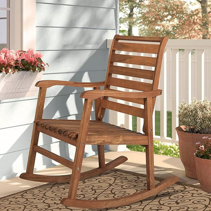 Eyely KCR101A Carrie Modern Slat-Back 300-Lbs Support Acacia Wood Patio Outdoor Rocking Chair for Garden, Lawn, Backyard, Pool, Deck, Beach, Firepit, Teak