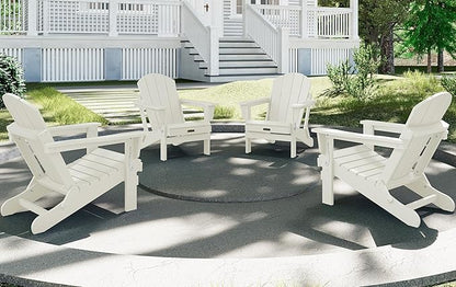 SERWALL Folding Adirondack Chair Set of 2, All Weather Adirondack Chairs for Patio Garden Outdoors Fire Pit - White