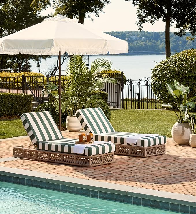 SAFAVIEH Outdoor Collection Gillian Heather Tan & Hunter Green Stripe Chaise Lounge Chair (Fully Assembled)