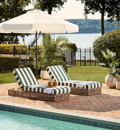 SAFAVIEH Outdoor Collection Gillian Heather Tan & Hunter Green Stripe Chaise Lounge Chair (Fully Assembled)