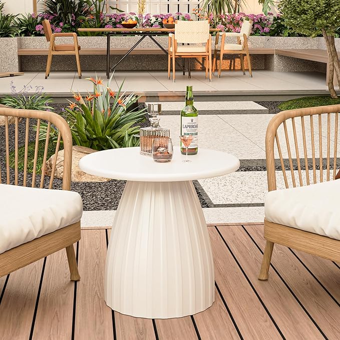 Round Small Patio Side Table, Metal Steel Outdoor Side Table, Patio Accent End Table for Garden, Pool, Deck, Balcony - Photo 6