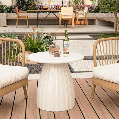 Round Small Patio Side Table Set of 2, Patio Furniture Accent End Table, Metal Steel Outdoor Side Table, for Garden, Pool, Yard, Balcony, Living Room, Deck, Weather Resistant, No Assembly, Beige White
