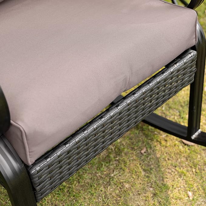 Outsunny Outdoor Wicker Rocking Chair with Padded Cushions, Aluminum Furniture Rattan Porch Rocker Chair w/Armrest for Garden, Patio, and Backyard, Gray
