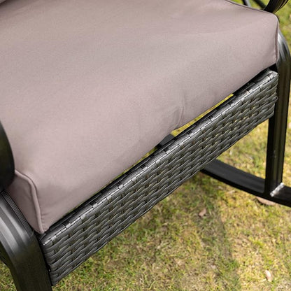 Outsunny Outdoor Wicker Rocking Chair with Padded Cushions, Aluminum Furniture Rattan Porch Rocker Chair w/Armrest for Garden, Patio, and Backyard, Gray
