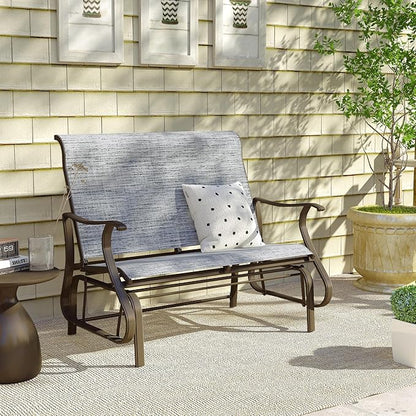 Outsunny 2-Person Outdoor Glider Bench，Patio Glider Loveseat Chair with Powder Coated Steel Frame，2 Seats Porch Rocking Glider for Backyard, Lawn, Garden and Porch, Mixed Gray