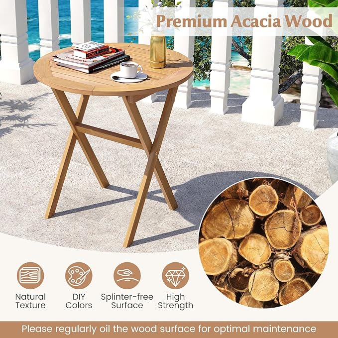 Tangkula 26-Inch Acacia Wood Outdoor Dining Table Set of 2 - Photo 8