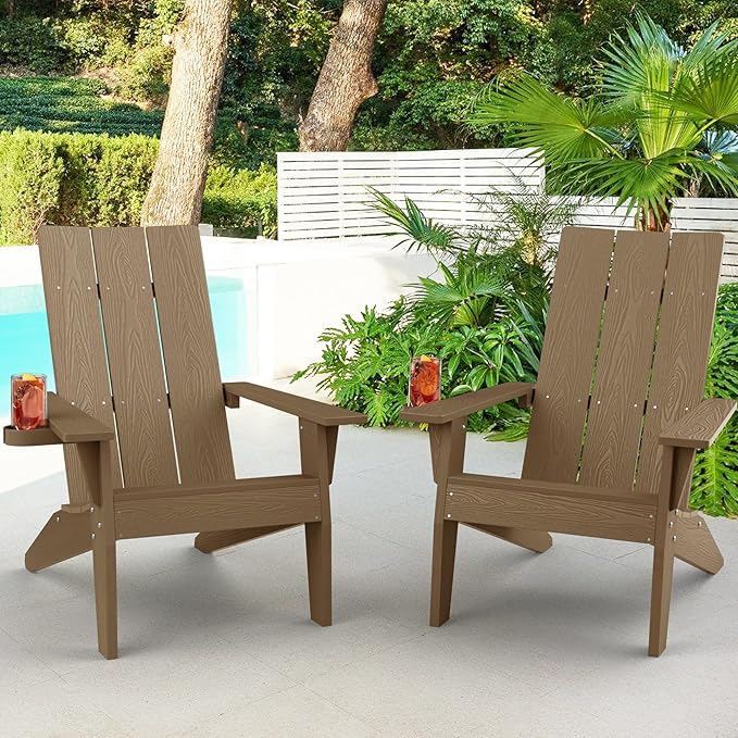 MXIMU Modern Adirondack Chairs Set of 2 Weather Resistant with Cup Holder Oversize Plastic Fire Pit Chairs Adorondic - Photo 1