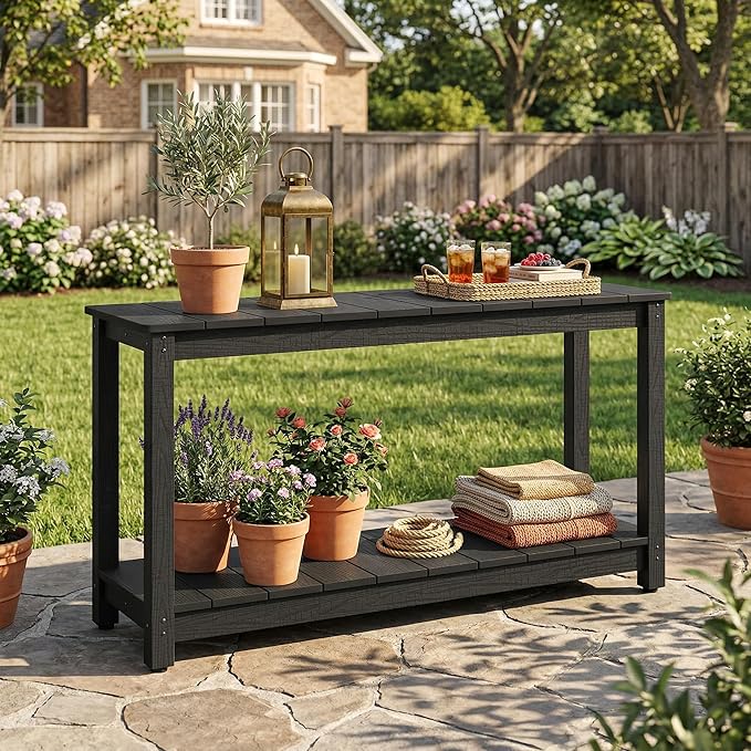 Outdoor Console Table, 48" Weather Resistant HIPS Patio Side Table, 440LBS Weight Capacity - Photo 2