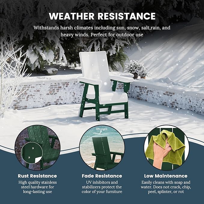 WO WESTIN OUTDOOR HDPE Shoreside Modern Curveback Adirondack Dining Chair,Dark Green