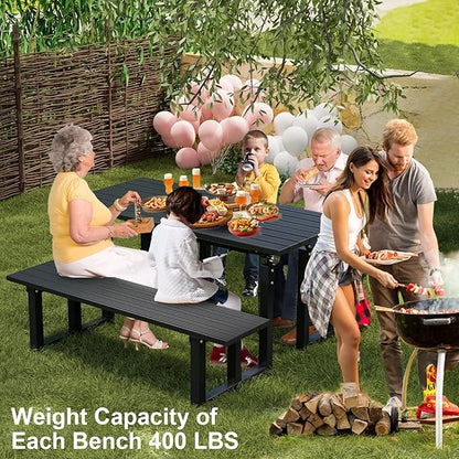 TECSPACE 47 Inches Aluminum Picnic Table Bench Black, Covertible Outdoor Bench with 400 LBS Weight Capacity for Park, Garden and Patio