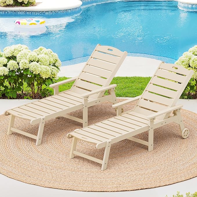 LUE BONA Outdoor Chaise Lounge Chairs Set of 2, HDPS Chaise Lounger, 5 Positions Adjustable Lounge Chairs - Photo 1