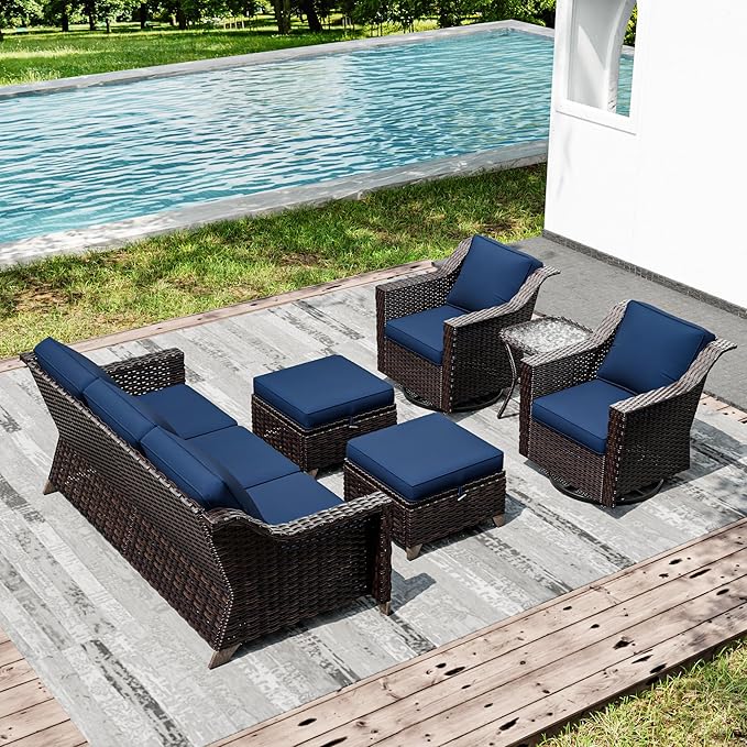Joyside Wicker Patio Furniture Sets, 6 Pieces Upgraded Large Size Outdoor Furniture with Swivel Rocking Patio Chairs - Photo 7
