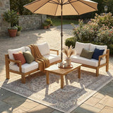 3 Piece Acacia Wood Patio Furniture Set with Coffee Table & Cushions Outdoor Conversation Set with 2 Loveseat for Porch - Photo 1