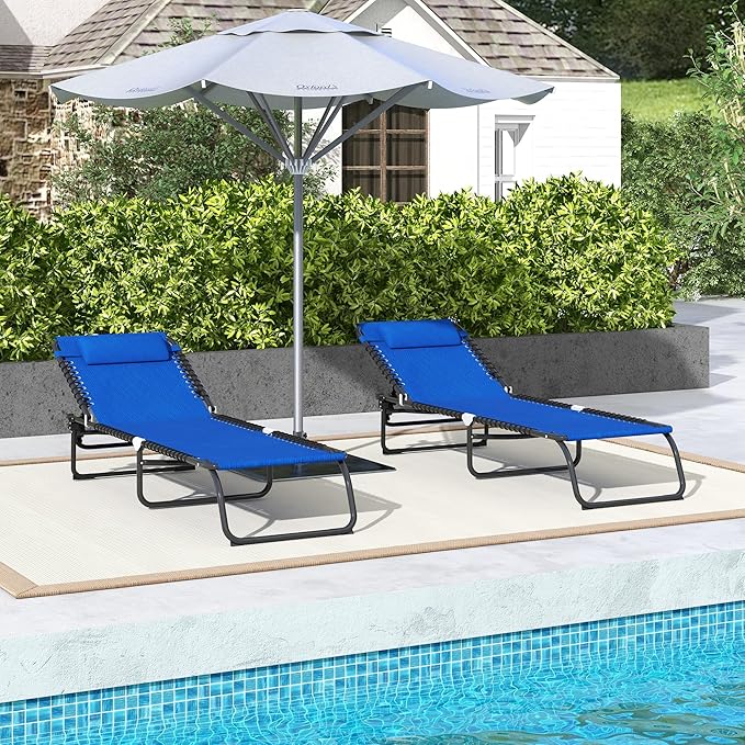 Outsunny Folding Chaise Lounge Chair Set of 2, Patio Sun Tanning Chair - Photo 7