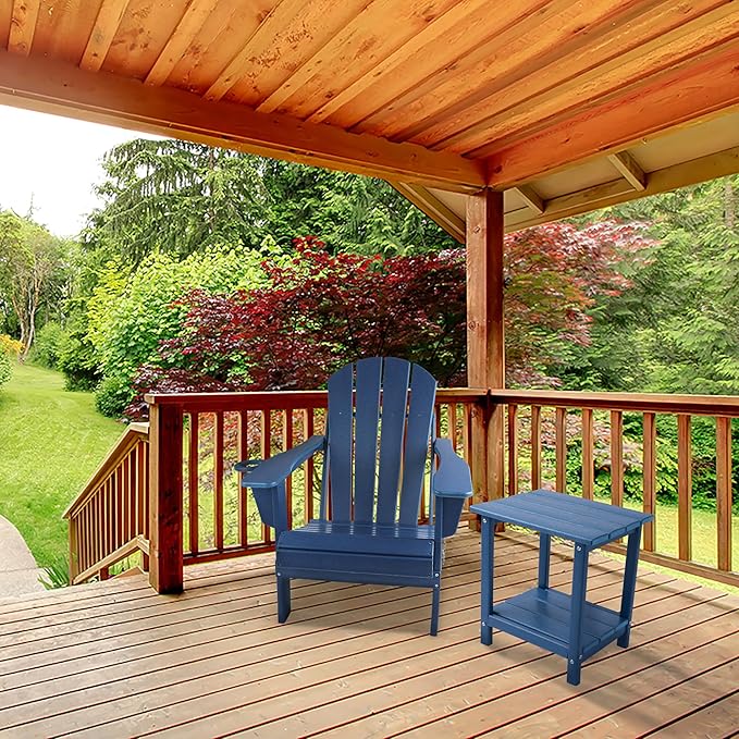 Magpie Fabrics Foldable Adirondack Chair with Cup Holder, HDPE Weather Resistant Oversize Outdoor Chair, Widely Used in Patio, Fire Pit, Deck, Porch, Garden, Campfire (Navy Blue)