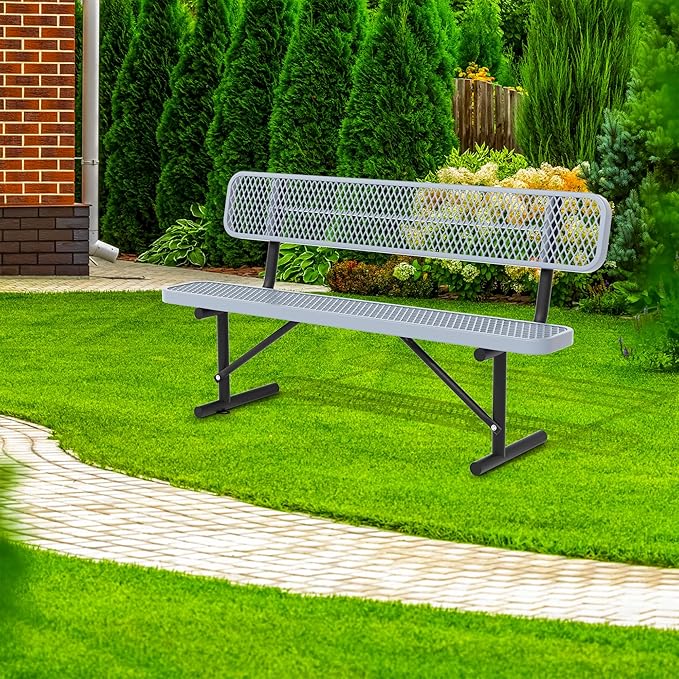 4/6/8 Feet Park Bench for Outside Heavy Duty Metal, Garden Benches Outdoor Bench with Backrest & Portable Frame - Photo 6