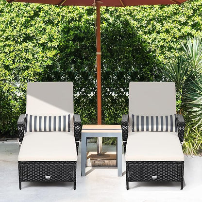 Tangkula Wicker Chaise Lounge Outdoor, Patio Rattan Reclining Chaise with 6-Gear Adjustable Backrest, Thick Padded Cushion & Removable Lumbar Pillow, Pool Lounge Chairs for Outside Balcony Backyard