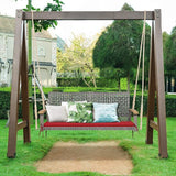 RELAX4LIFE 2-Seater Outdoor Porch Swing - Patio PE Rattan Hanging Swing Bench with Seat Cushion and Strong Hanging Ropes - Photo 9