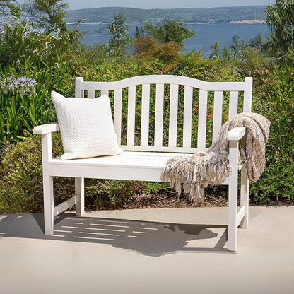 Shine Company Belfort Outdoor Solid Wood Patio Garden Bench, Ergonomic Seat, 22" D x 44.75" W x 36" H, Eggshell White