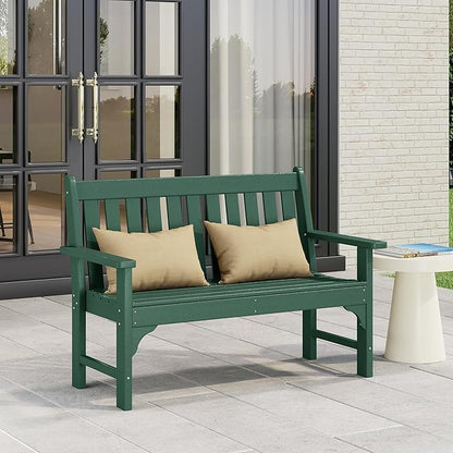 Costaelm Garden Bench, Farmhouse Park Front Porch for Entryway Bench Outdoor Seating Low Bench Patio Bench Outside/Indoor, Dark Green