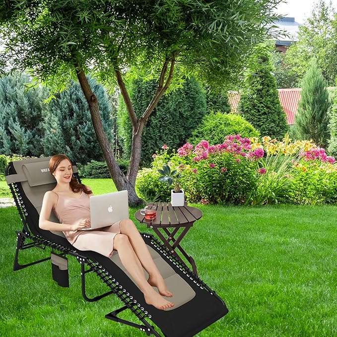 Oversized Padded Outdoor Folding Lounge Chair for Adults 330Ibs Patio Chaise Lounge Chair for Outside Adjustable - Photo 2