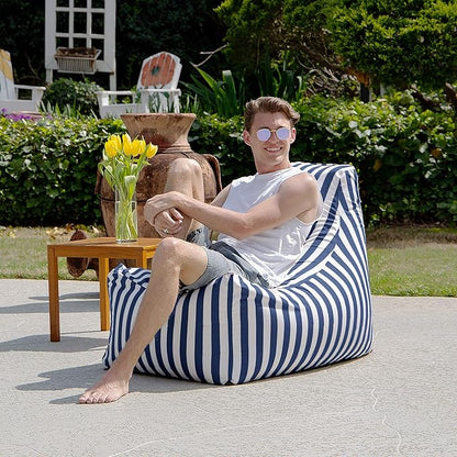 Jaxx Juniper Outdoor Bean Bag Patio Chair & Poolside Lounge, Navy Striped