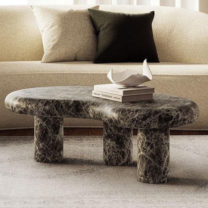 Modway Elowen Faux Marble Coffee Table in Dark Emperador Marble - Faux Emperador Marble Sculptural Center Table for Indoor and Outdoor Spaces